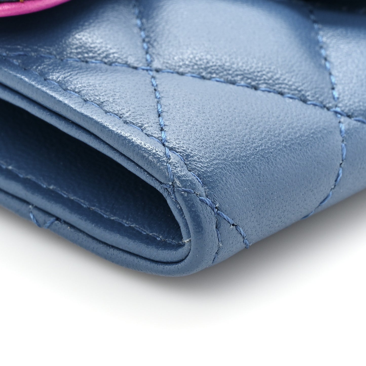 Lambskin Quilted Flap Card Holder Wallet Blue Pink