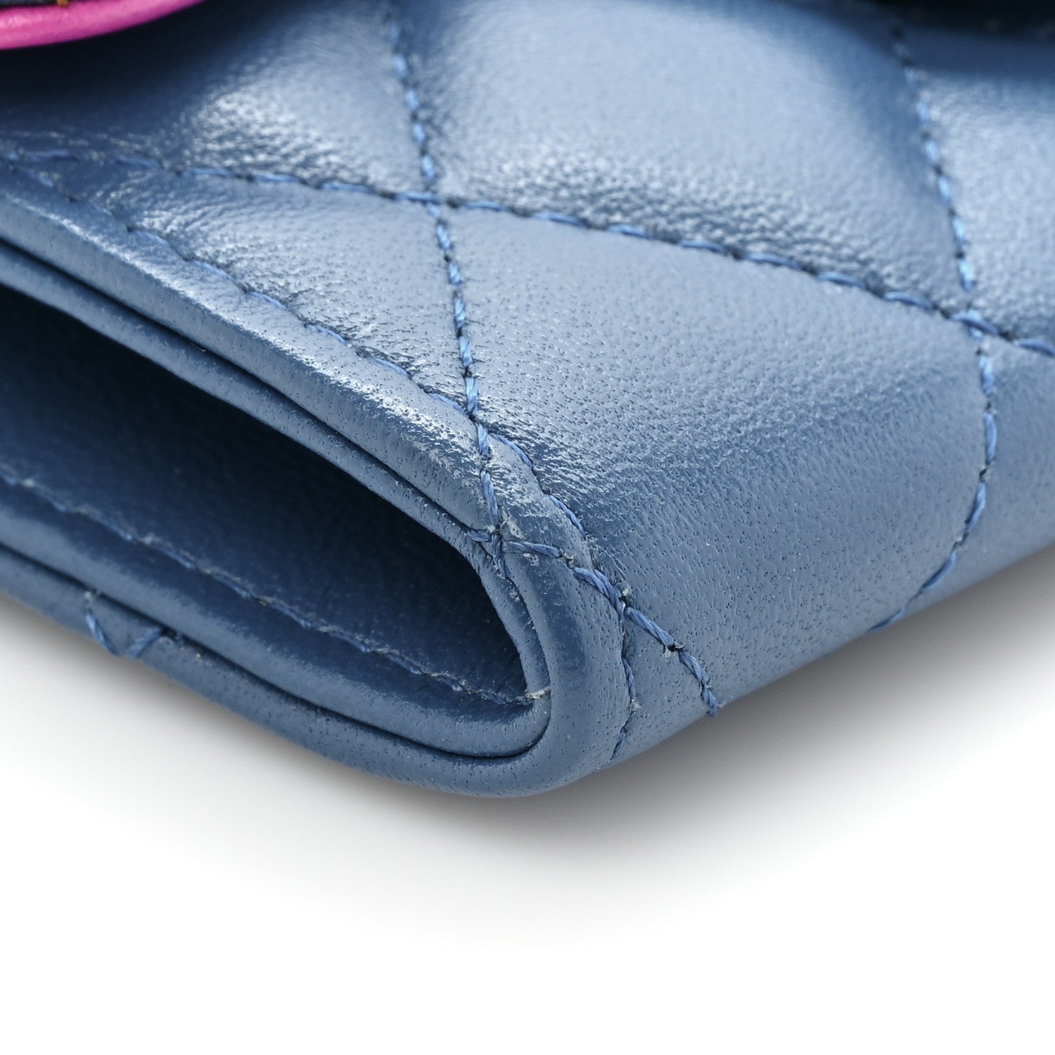 Chanel Lambskin Quilted Flap Card Holder Wallet Blue Pink 10 of 12