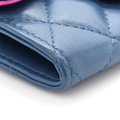 Chanel Lambskin Quilted Flap Card Holder Wallet Blue Pink 10 of 12