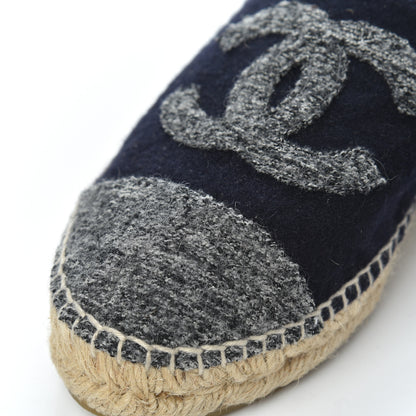Chanel Velvet Tweed CC Espadrilles 38 Navy Grey 9 of 22