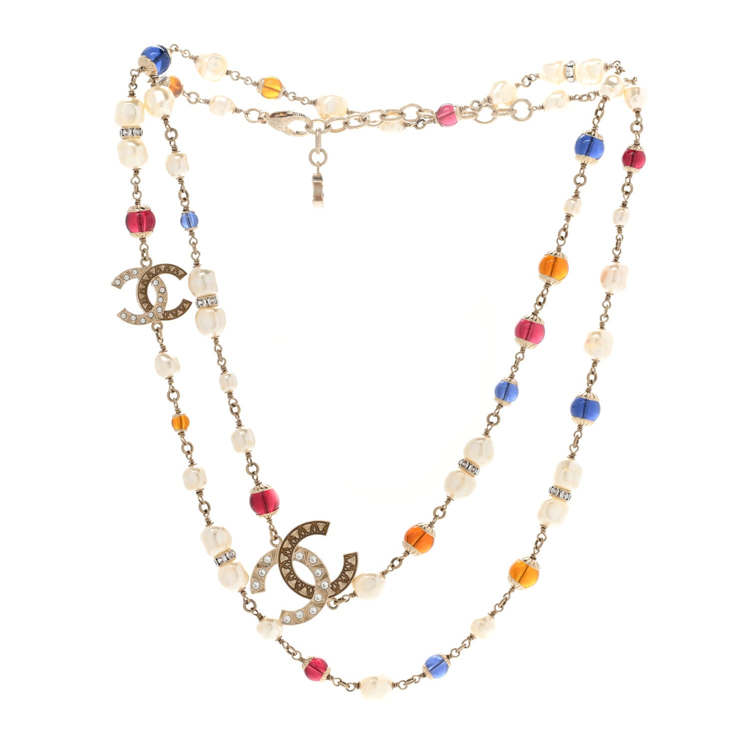 Chanel Pearl Beaded Crystal CC Long Necklace Gold Multi 3 of 6