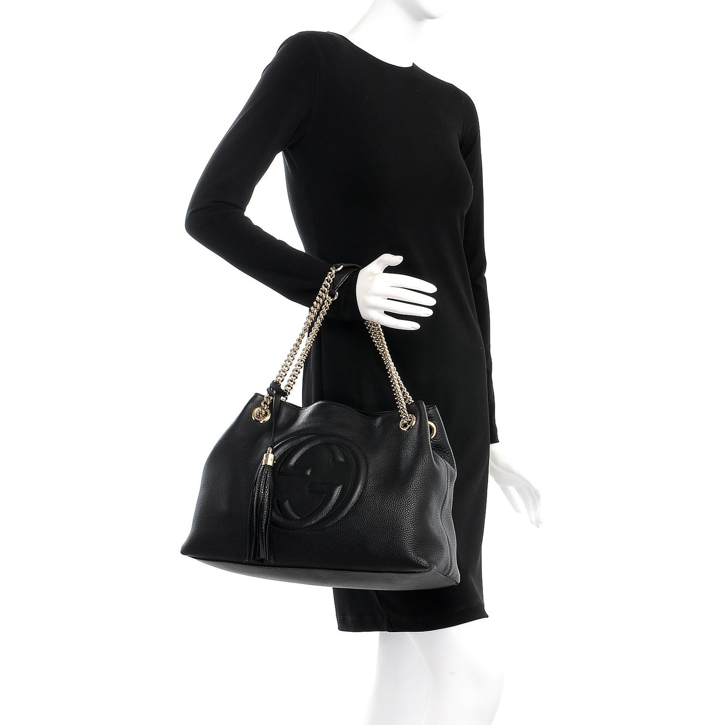 Pebbled Calfskin Medium Soho Chain Shoulder Bag Black