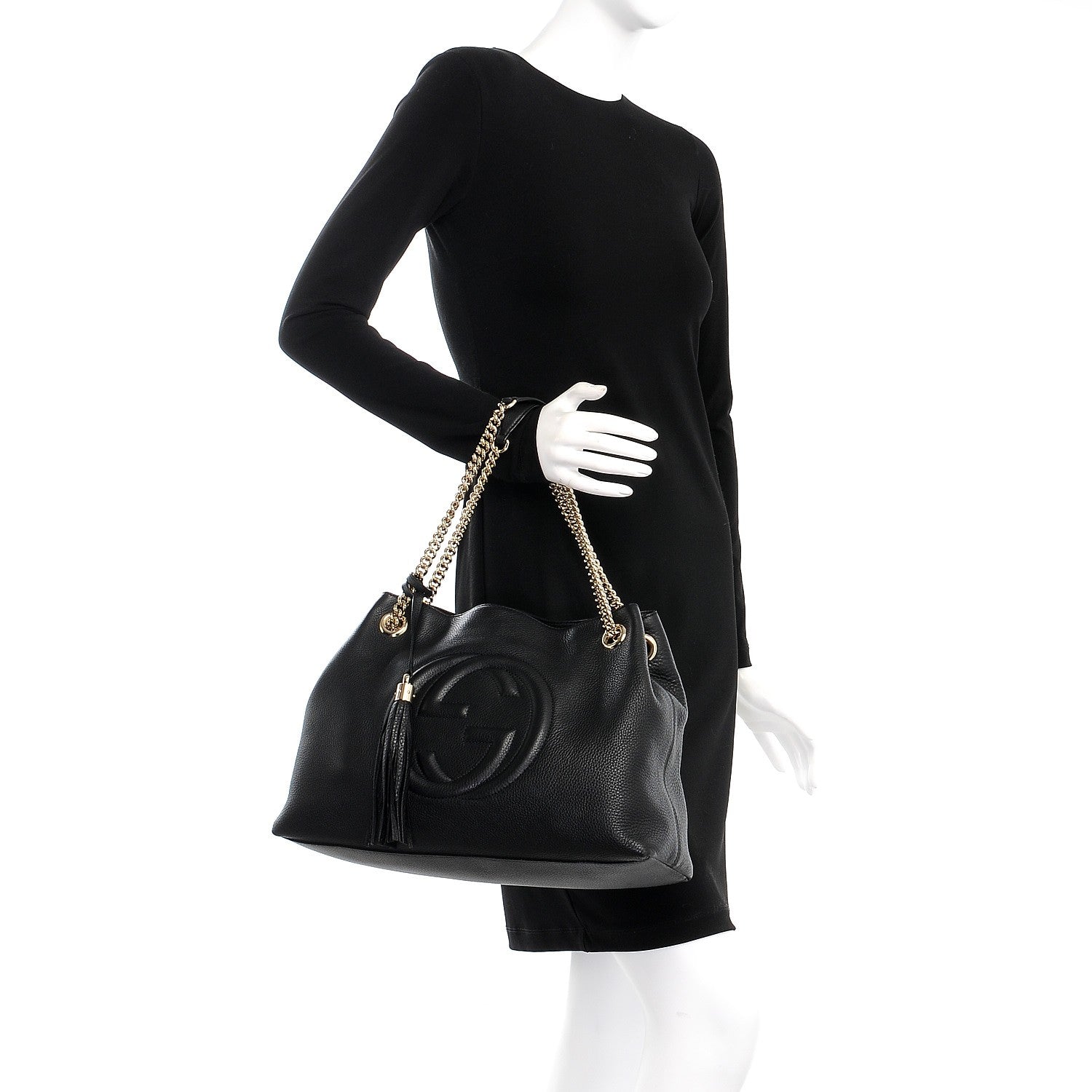 Gucci Pebbled Calfskin Medium Soho Chain Shoulder Bag Black 2 of 7