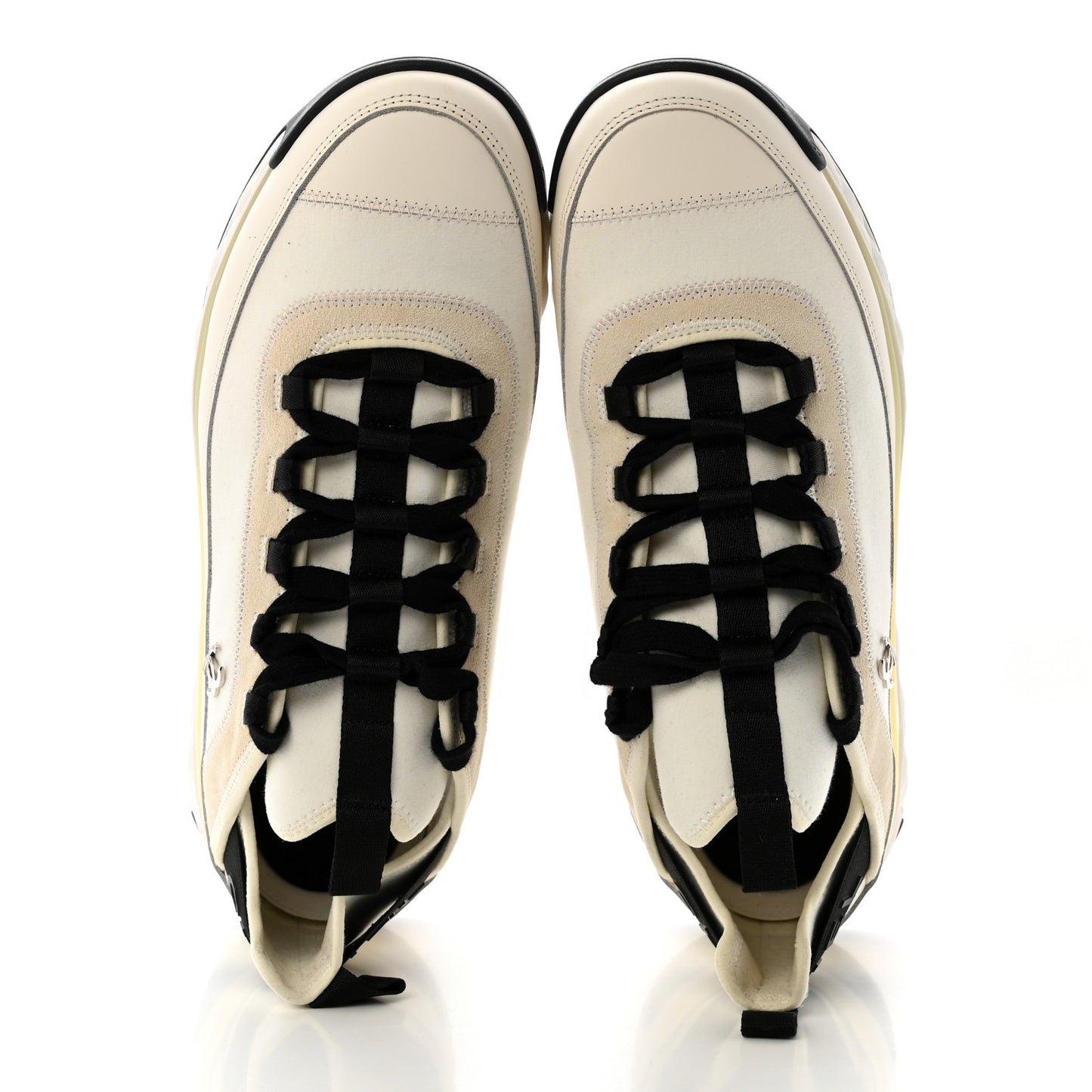 Velvet Calfskin Mixed Fibers Mens CC Sneakers 43 Ivory Black