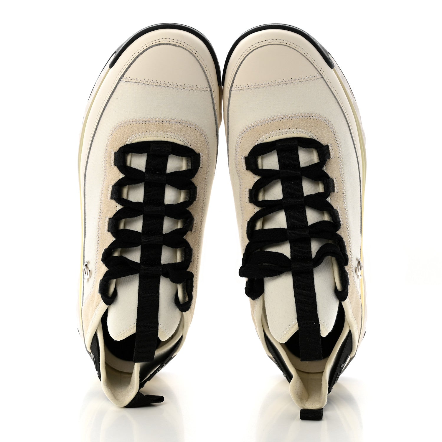 Chanel Velvet Calfskin Mixed Fibers Mens CC Sneakers 43 Ivory Black 5 of 10