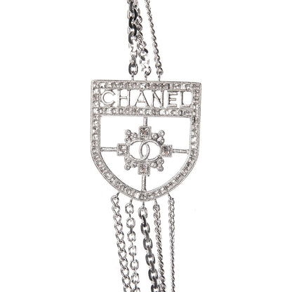Chanel Baguette Crystal CC Shield Multi Strand Long Chain Necklace Silver 6 of 7