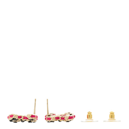 Chanel Lambskin CC Chain Earrings Black Gold Pink 3 of 5