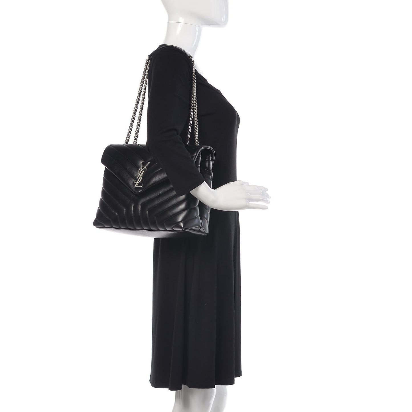 Calfskin Y Quilted Monogram Medium Loulou Chain Satchel Black