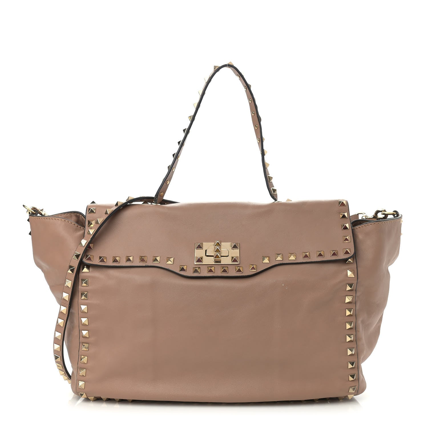 Valentino Garavani Vitello Rockstud Single Handle Flap Tote Beige 1 of 14