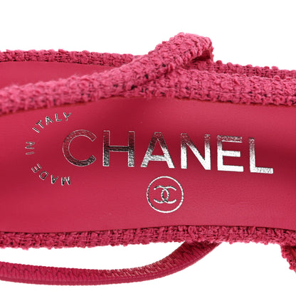 Chanel Tweed Grosgrain Cap Toe CC Slingback Pumps 37 Pink Black 8 of 12