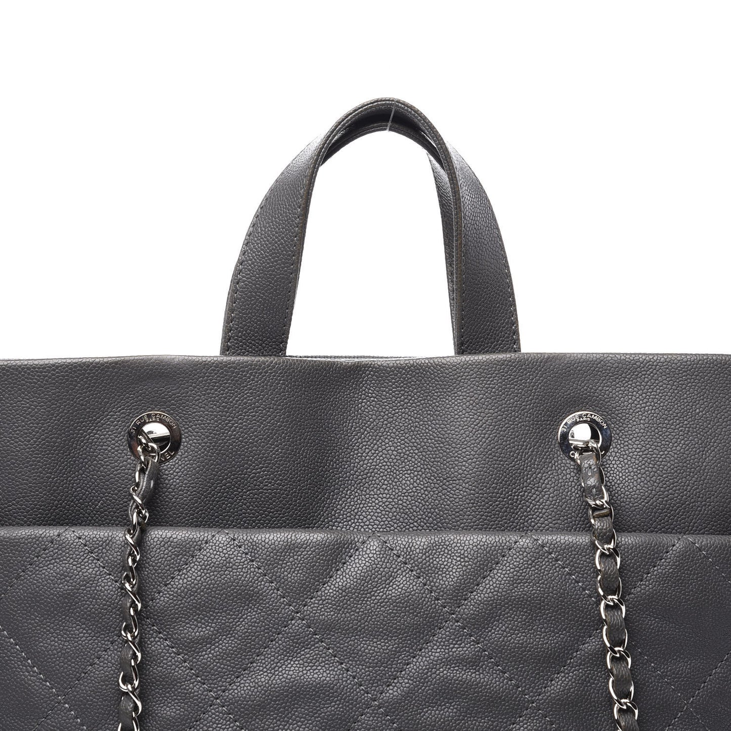 Caviar Quilted Shopping Tote Grey