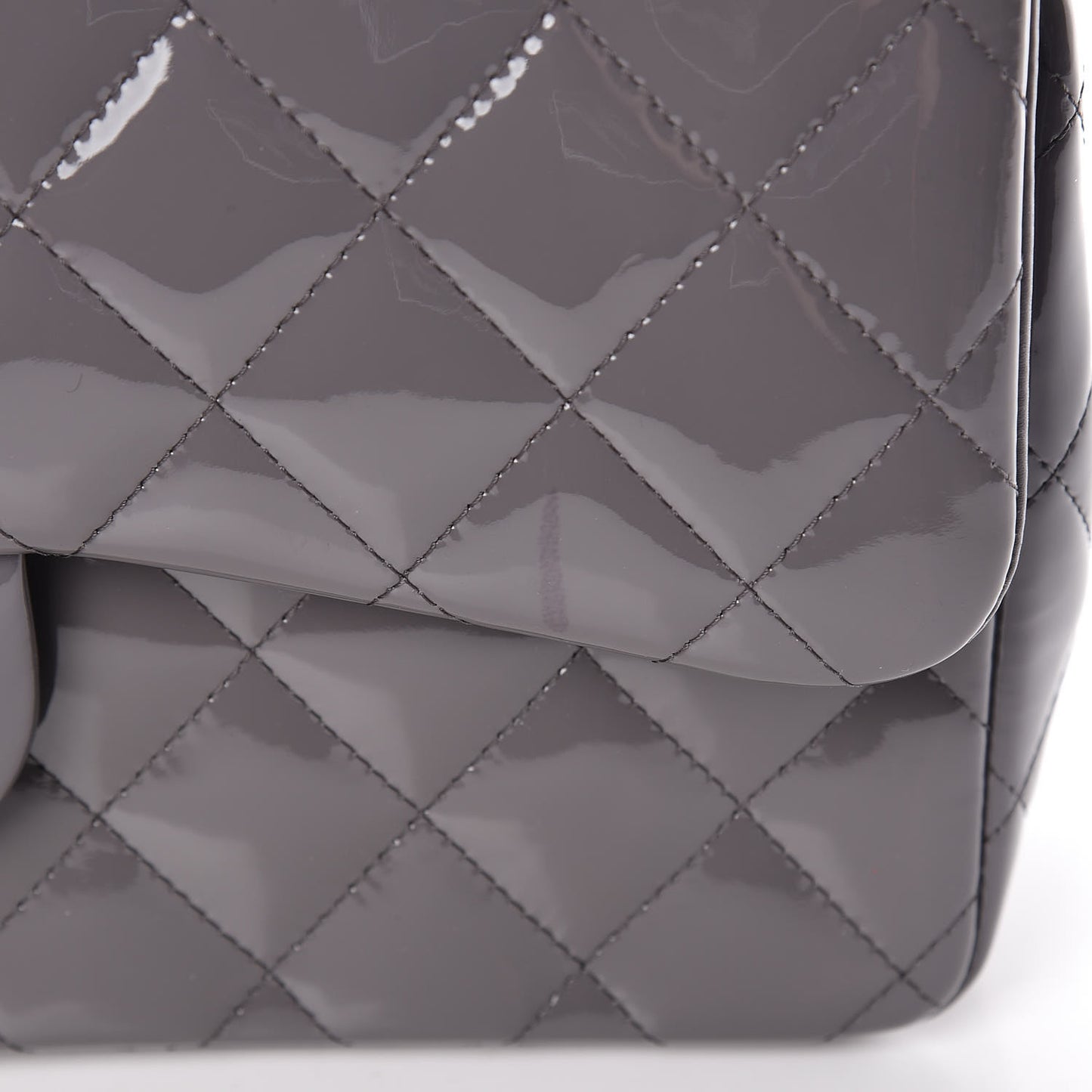 Patent Quilted Jumbo Double Flap Grey