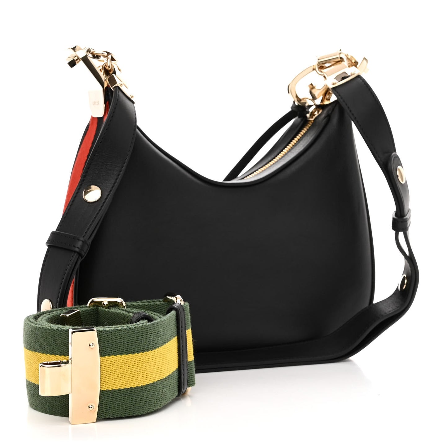 Aria Calfskin Web Small Attache Shoulder Bag Black