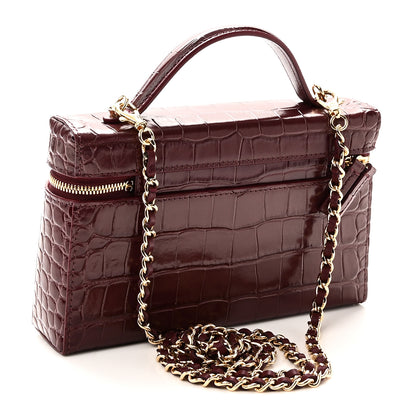 Chanel Calfskin Crocodile Embossed Crococo Top Handle Slim Vanity Case With Chain Dark Burgundy 3 of 11