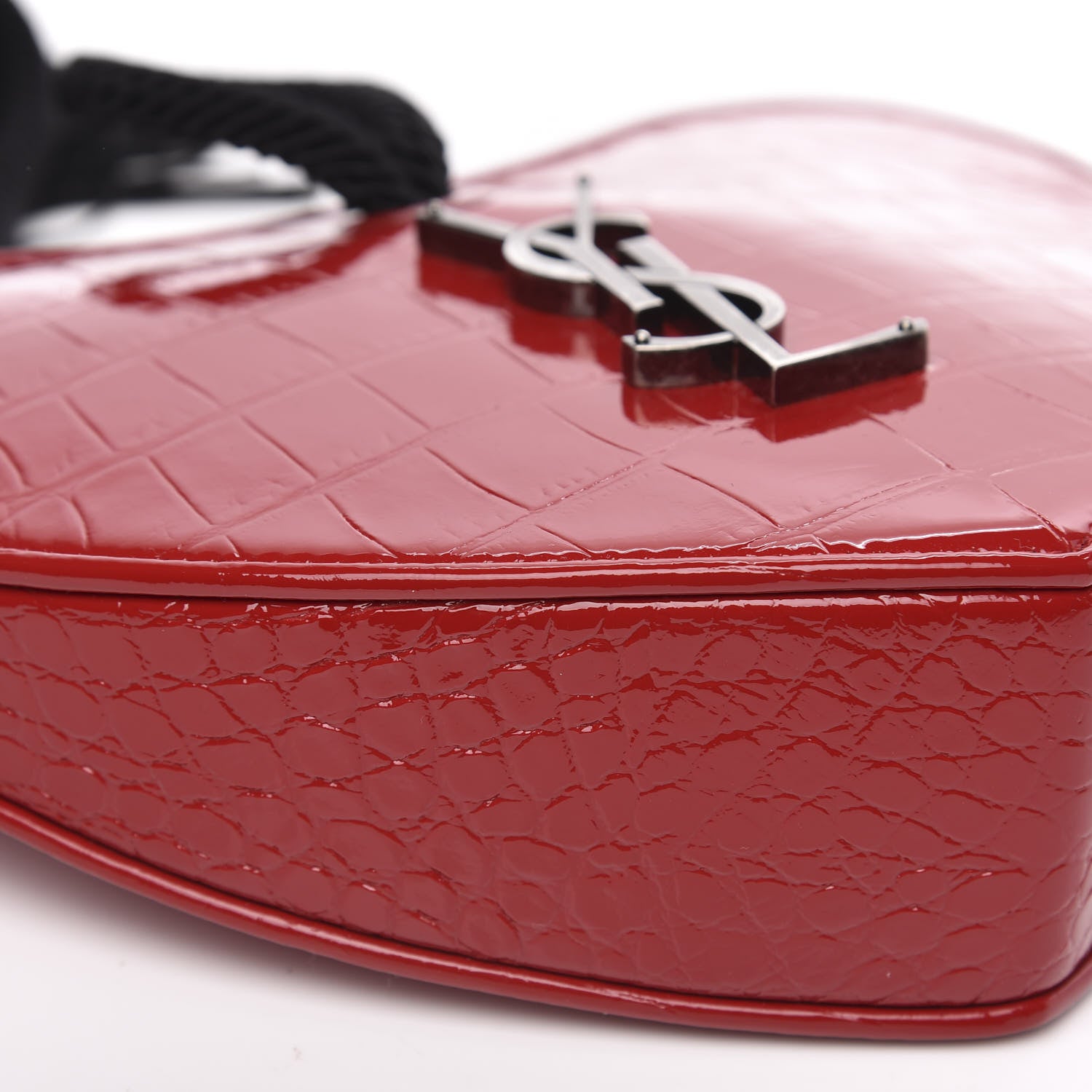 Saint Laurent Patent Crocodile Embossed Sac Coeur Heart Shaped Clutch Red 7 of 8