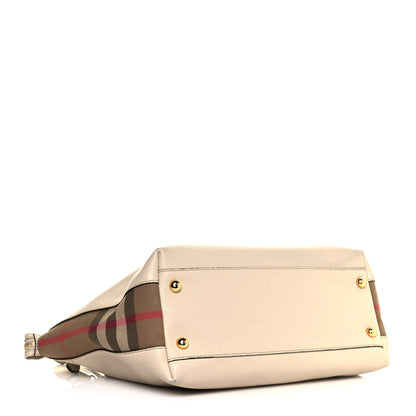 Burberry Derby Calfskin House Check Medium Welburn Tote Limestone 4 of 13