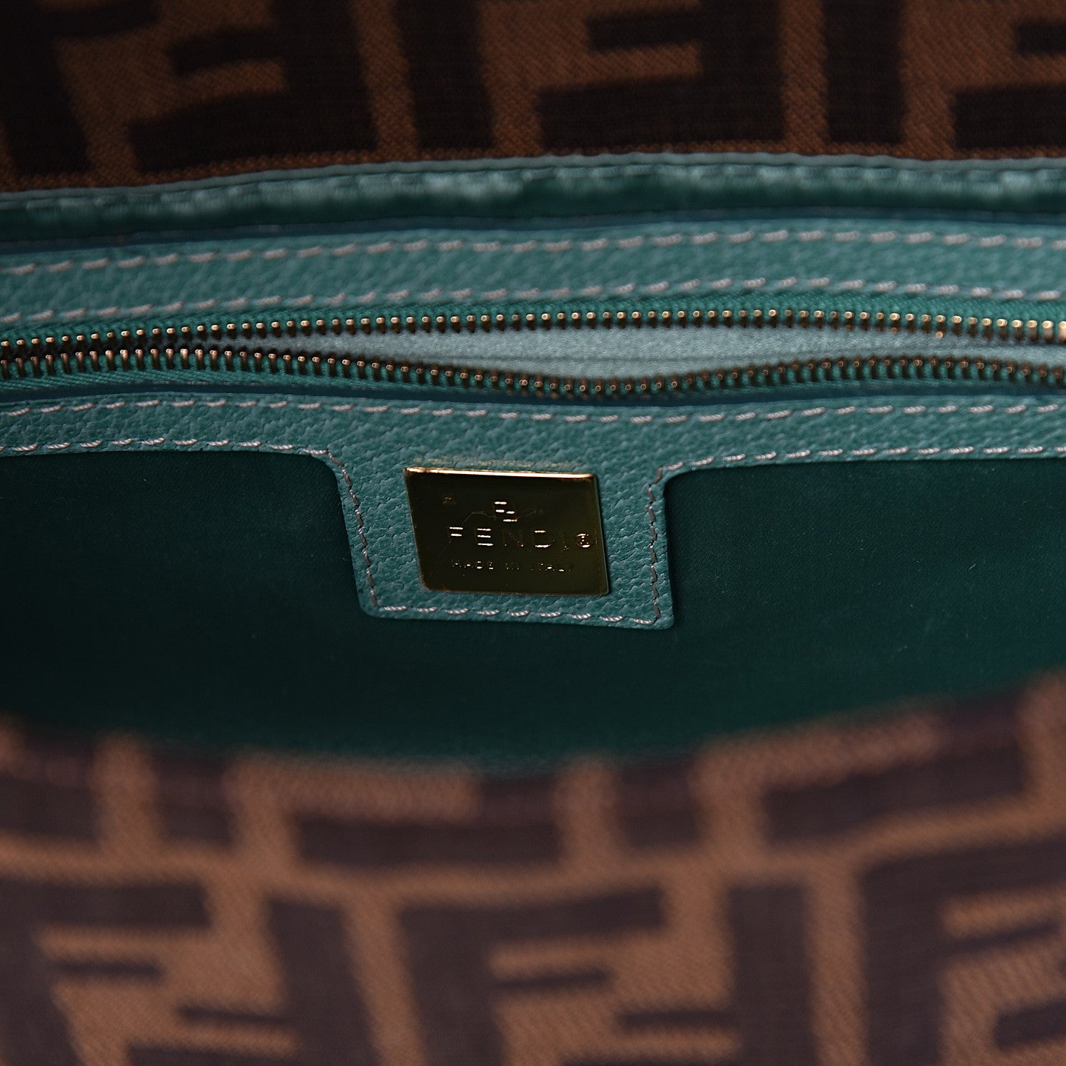 Fendi Zucca Crystal Flower Baguette Tobacco Turquoise 6 of 10