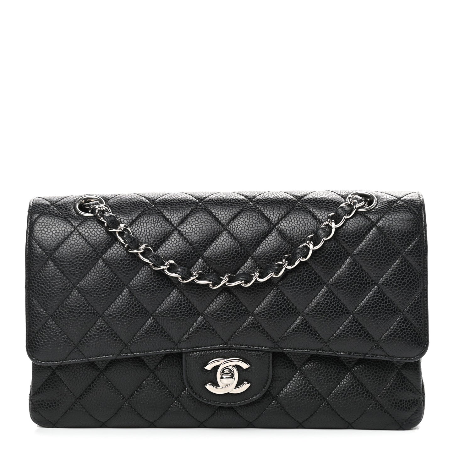 Caviar Quilted Medium Double Flap Black