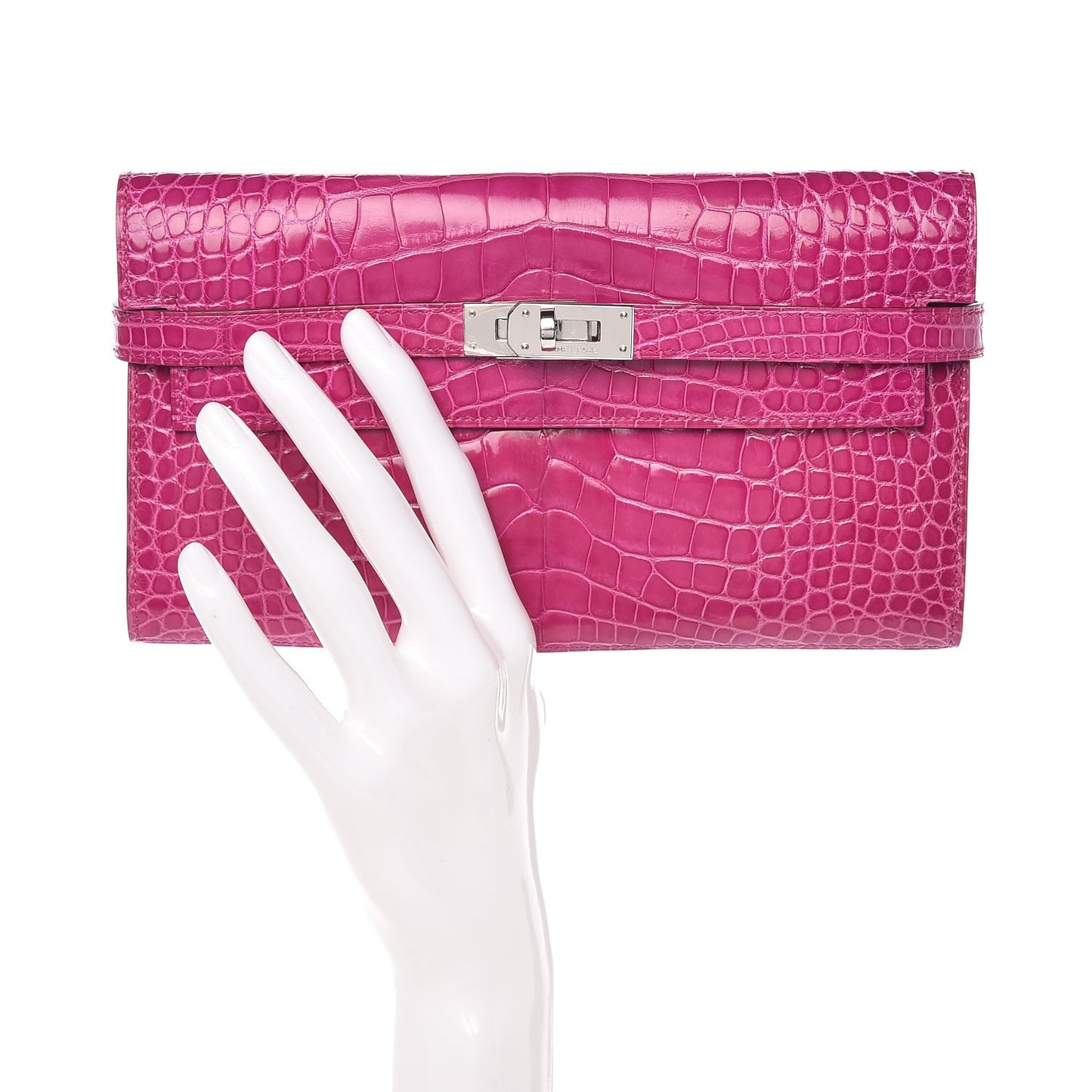 Shiny Alligator Kelly Longue Wallet Rose Scheherazade