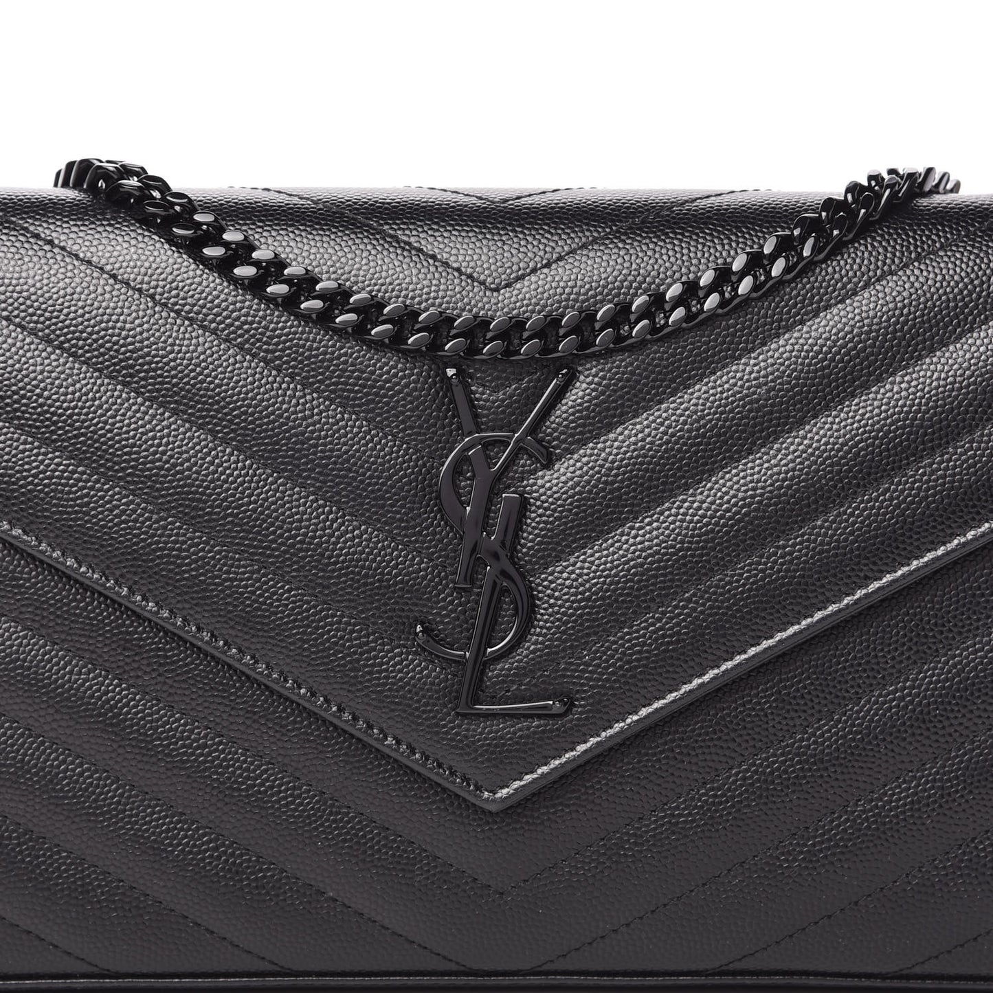 Grain De Poudre Matelasse Chevron Monogram Chain Wallet Black