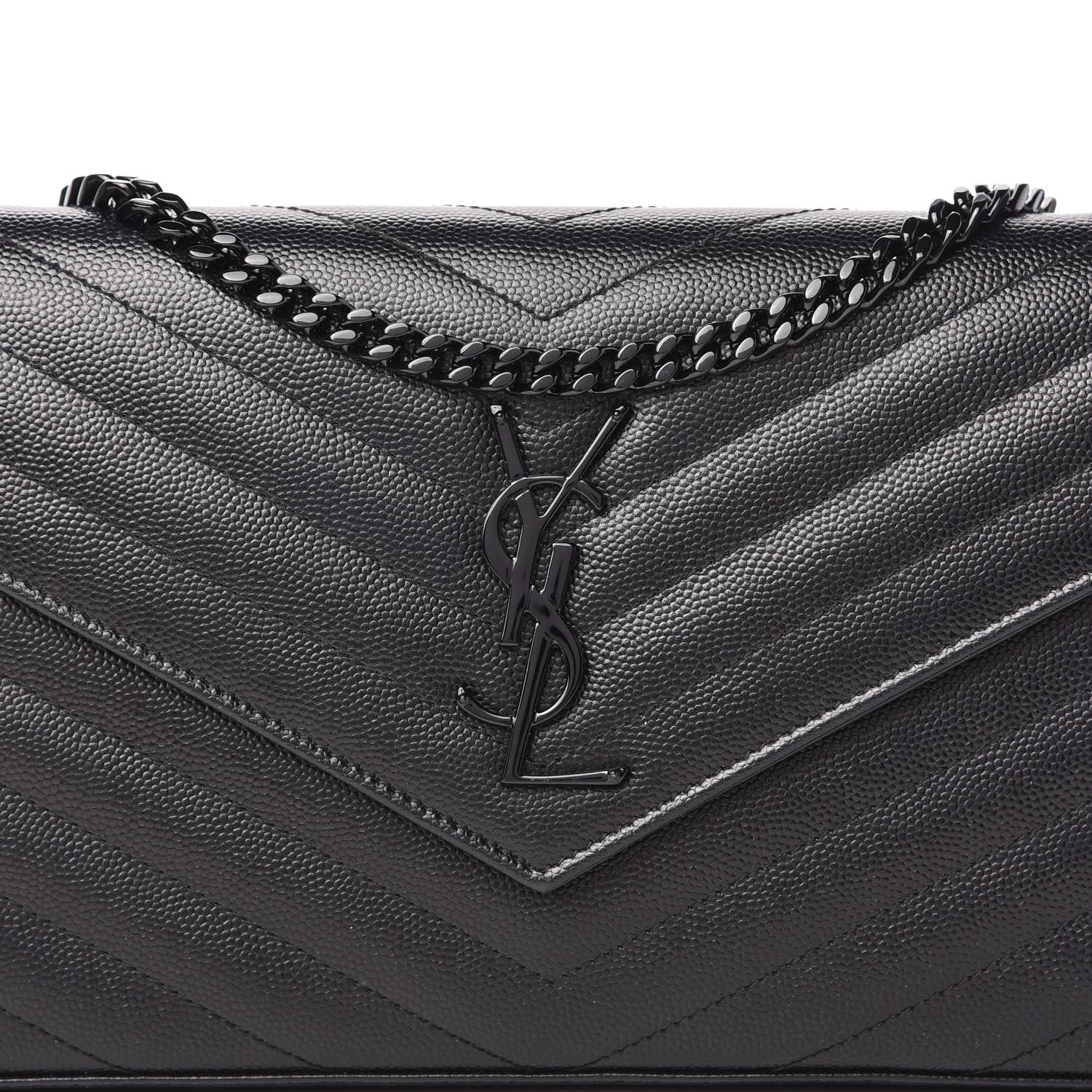 Saint Laurent Grain De Poudre Matelasse Chevron Monogram Chain Wallet Black 9 of 10