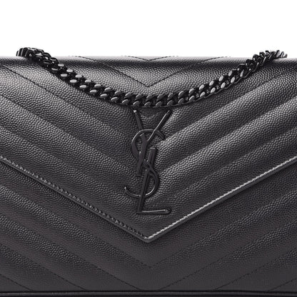 Saint Laurent Grain De Poudre Matelasse Chevron Monogram Chain Wallet Black 9 of 10