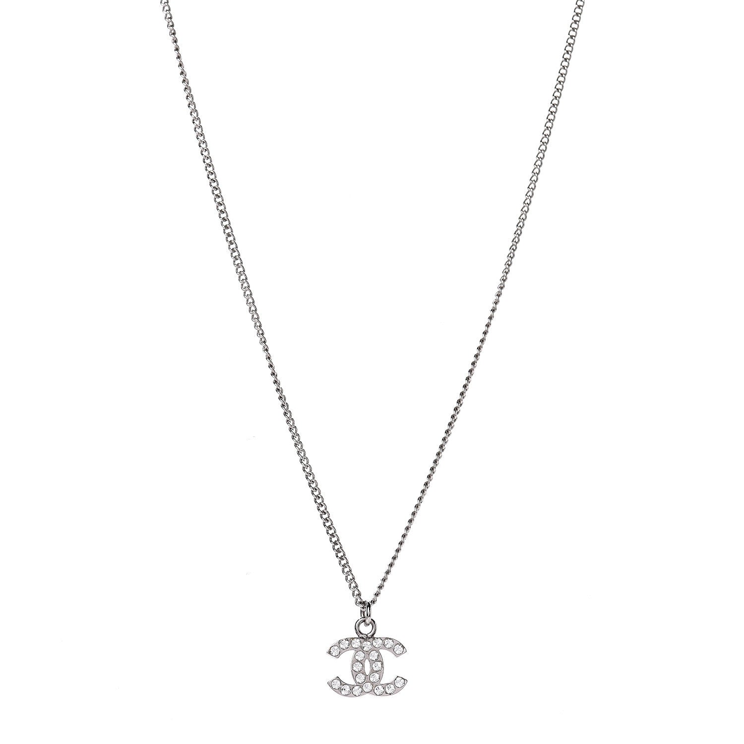 Chanel Crystal CC Necklace Silver 1 of 3