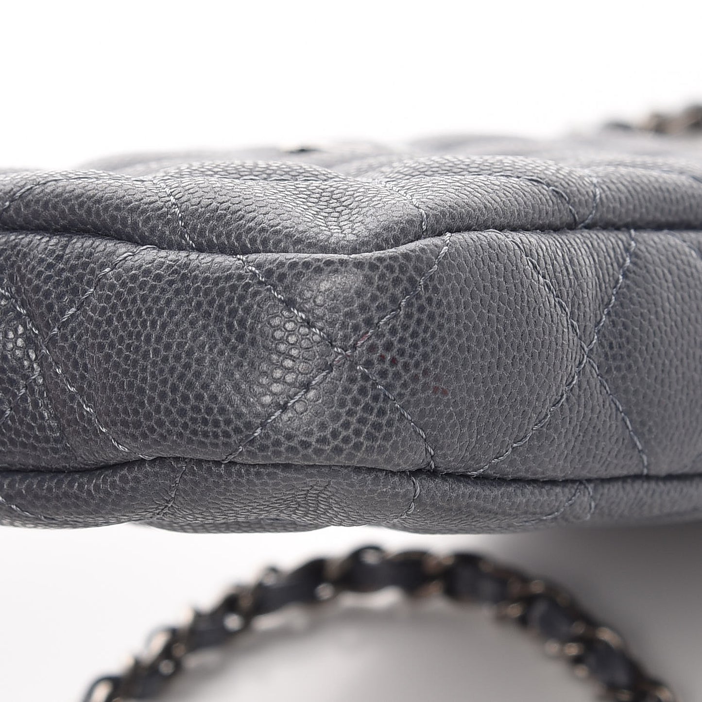 Caviar Quilted Small Clutch With Chain Grey