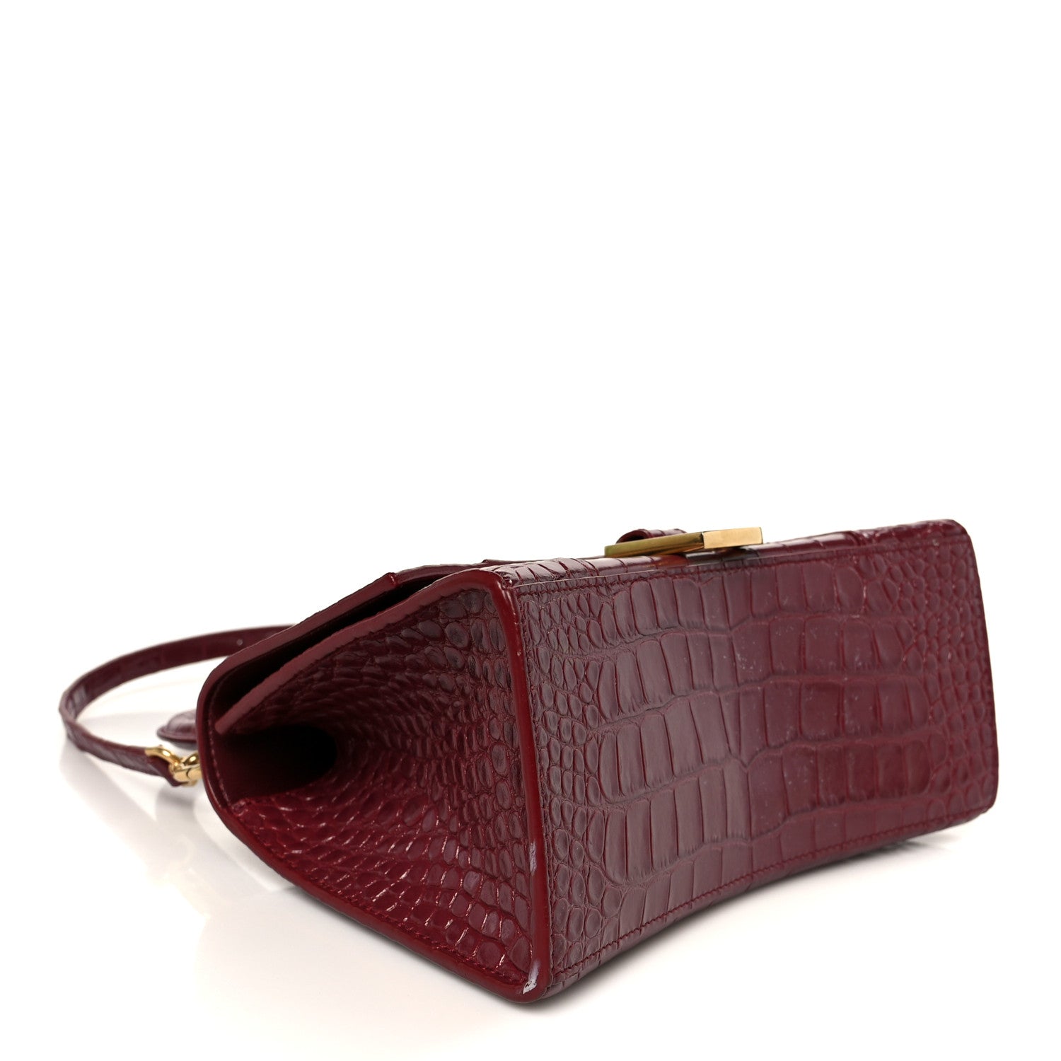 Balenciaga Shiny Calfskin Crocodile Embossed Small Hourglass Top Handle Bag Dark Red 4 of 10