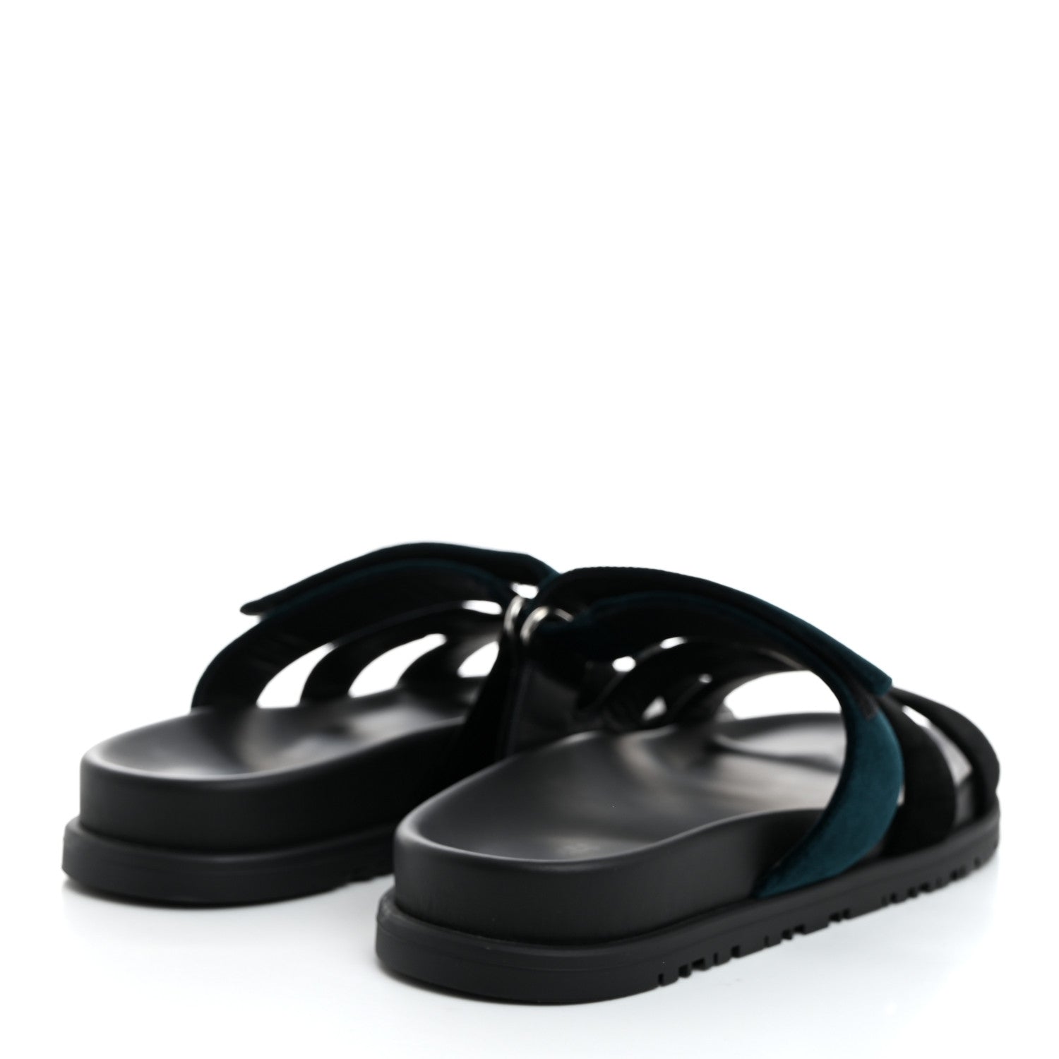 Hermes Velvet Womens Chypre Sandals 36.5 Black Vert Mousse 4 of 8