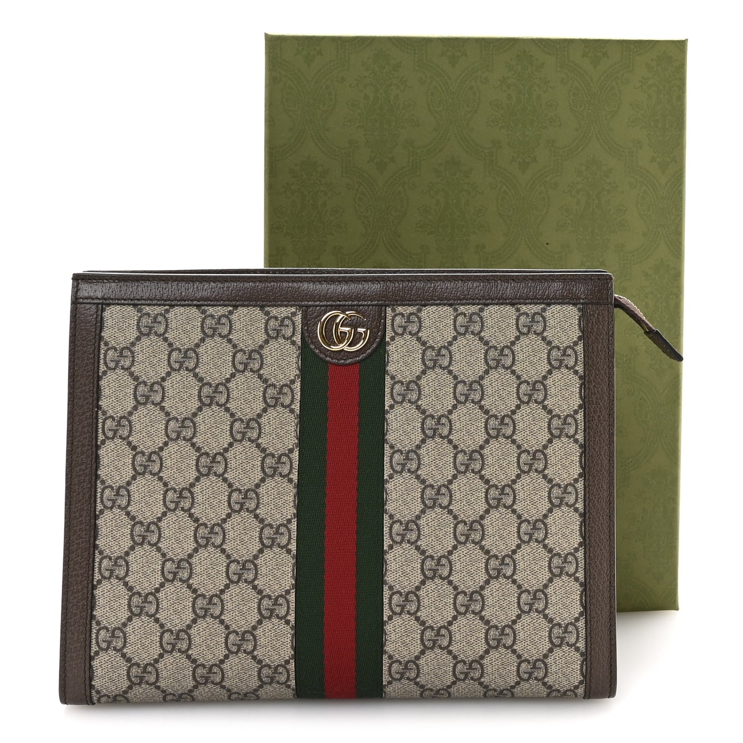 GG Supreme Monogram Web Ophidia Pouch Brown