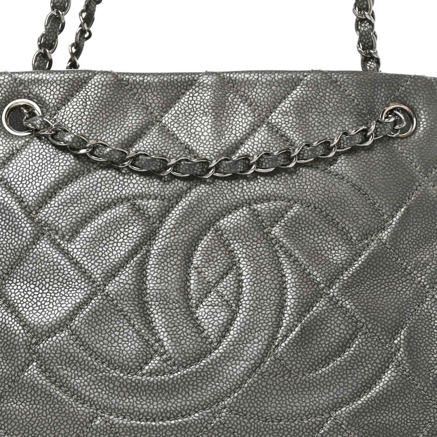 Chanel Metallic Caviar Quilted CC Timeless Soft Tote Dark Silver 8 of 11