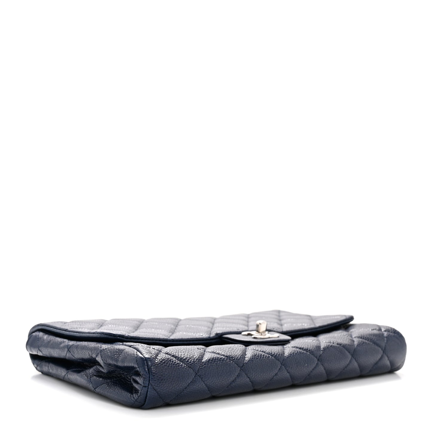 Caviar Quilted Clutch With Chain Flap Navy Blue