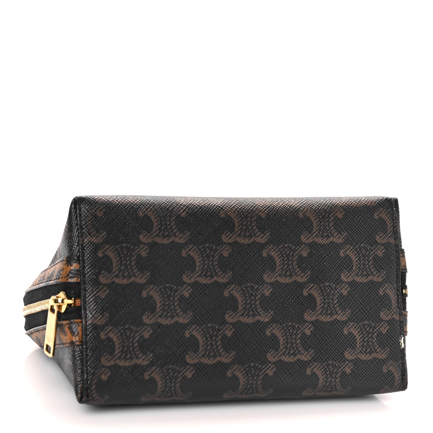 Triomphe Canvas Calfskin Leopard Print Mini Clutch on Chain Black Tan