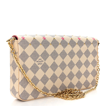 Louis Vuitton LOUIS VUITTON Damier Azur Studded Pochette Felicie Chain Wallet Fuchsia 3 of 11
