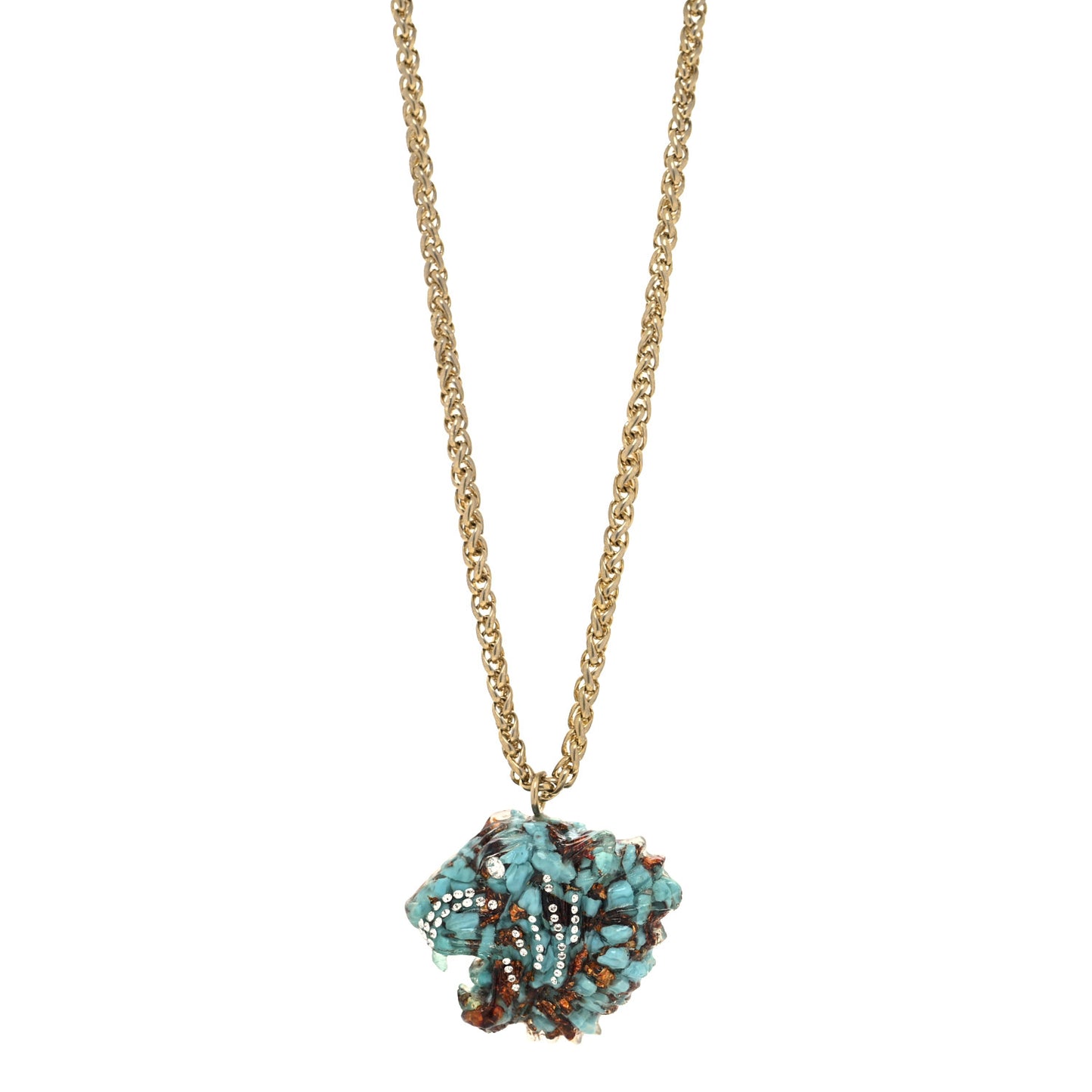 Metal Crystal Resin Rajah Necklace Gold Blue