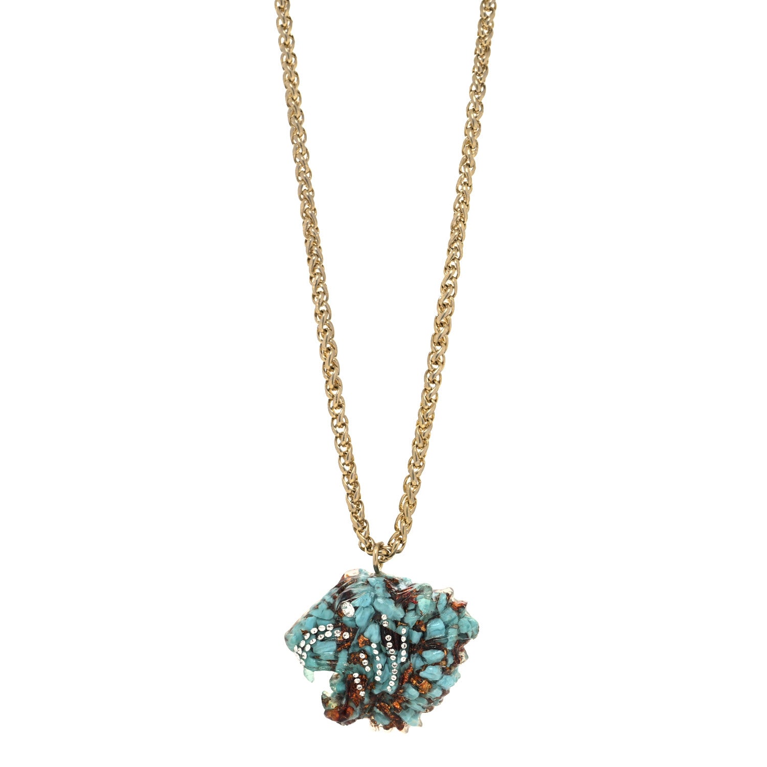 Gucci Metal Crystal Resin Rajah Necklace Gold Blue 1 of 4