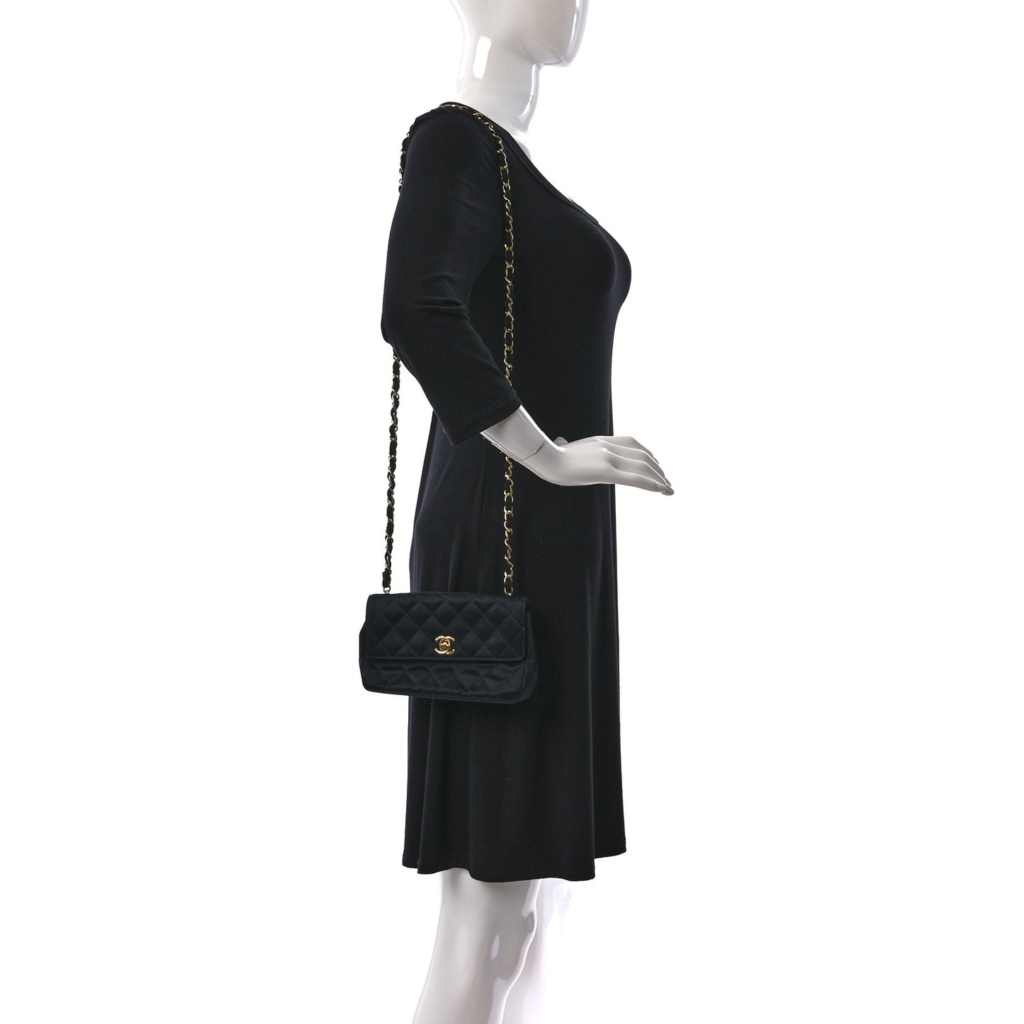 Satin Quilted Flap Black