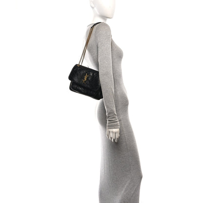 Saint Laurent Crinkled Calfskin Matelasse Monogram Baby Niki Chain Satchel Black 2 of 12