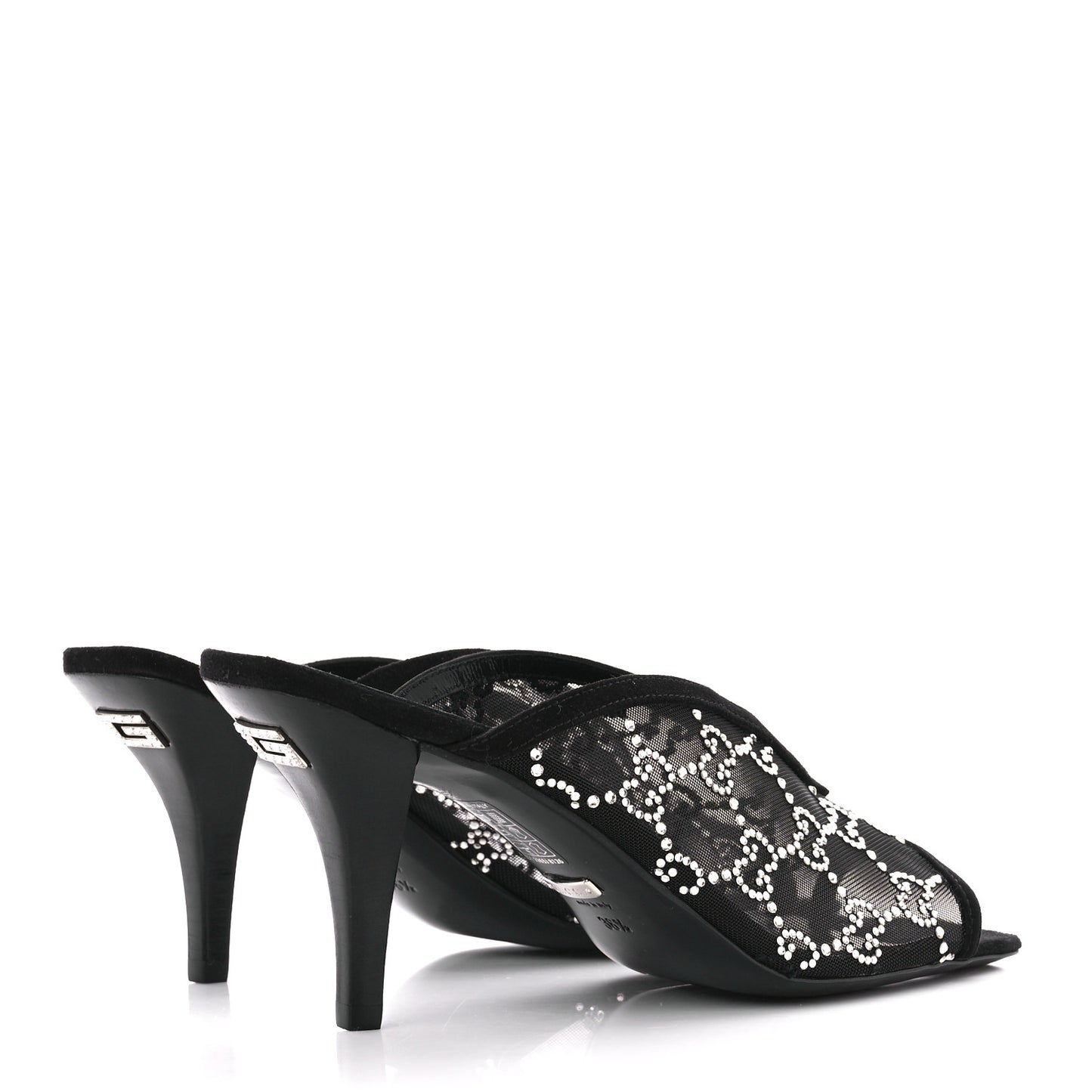 Tela Retino Kid Scamosciato Crystal GG Monogram Square G 95mm Slide Sandals 36.5 Black