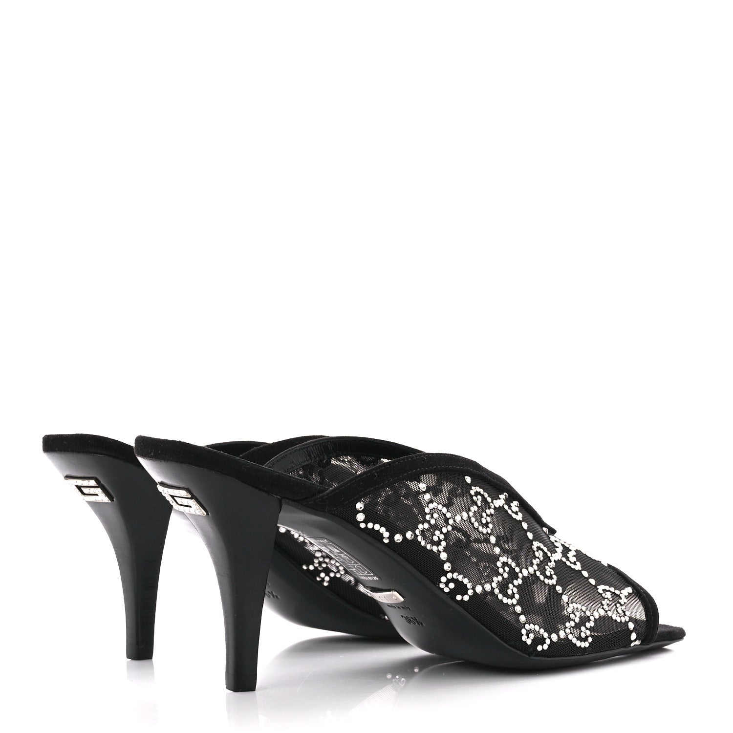 Gucci Tela Retino Kid Scamosciato Crystal GG Monogram Square G 95mm Slide Sandals 36.5 Black 4 of 10