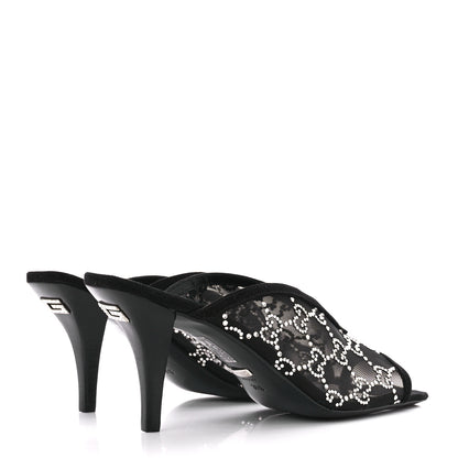 Gucci Tela Retino Kid Scamosciato Crystal GG Monogram Square G 95mm Slide Sandals 36.5 Black 4 of 10