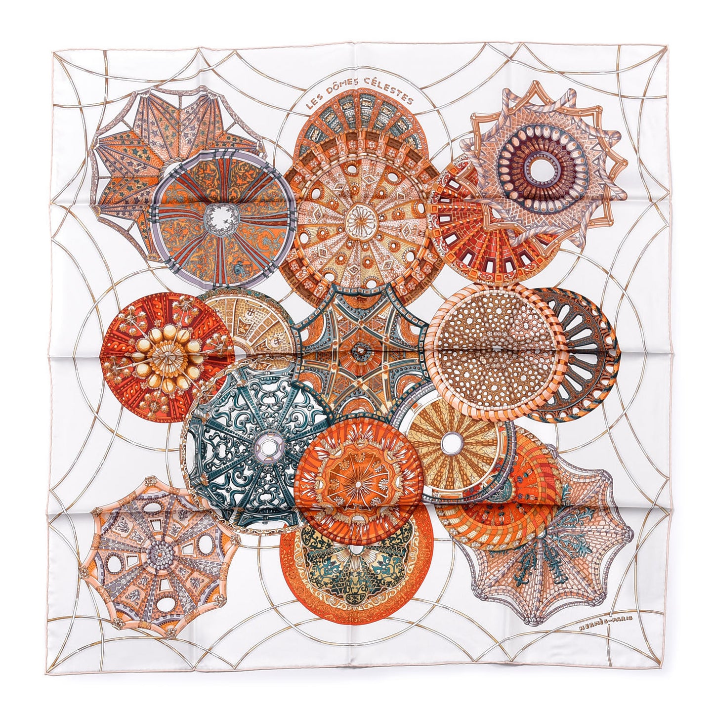 Silk Les Domes Celestes Scarf 90 Gris Perles Orange Brun