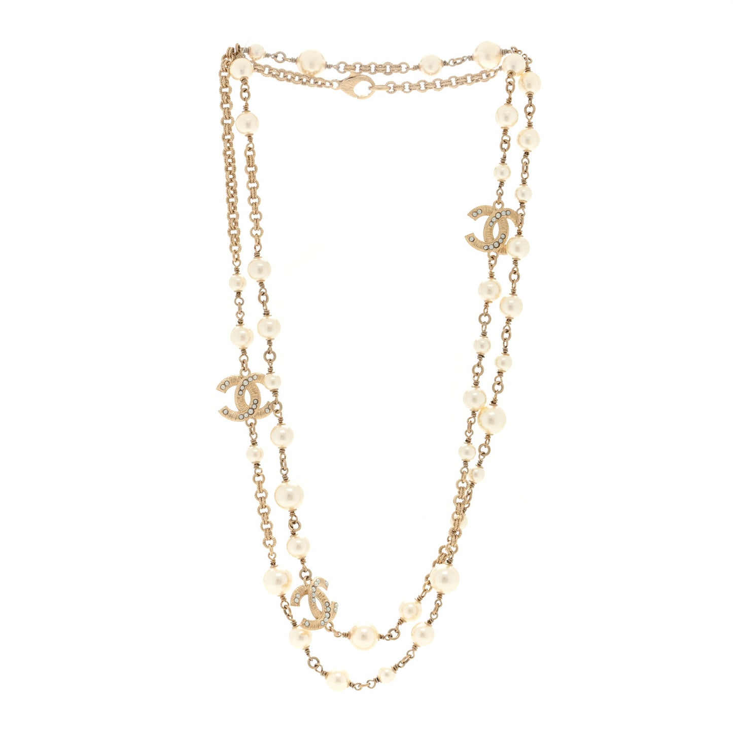 Pearl CC Long Necklace Light Gold