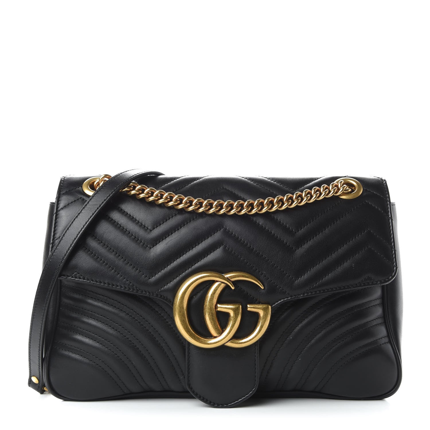 Gucci Calfskin Matelasse Medium GG Marmont Shoulder Bag Black 1 of 11
