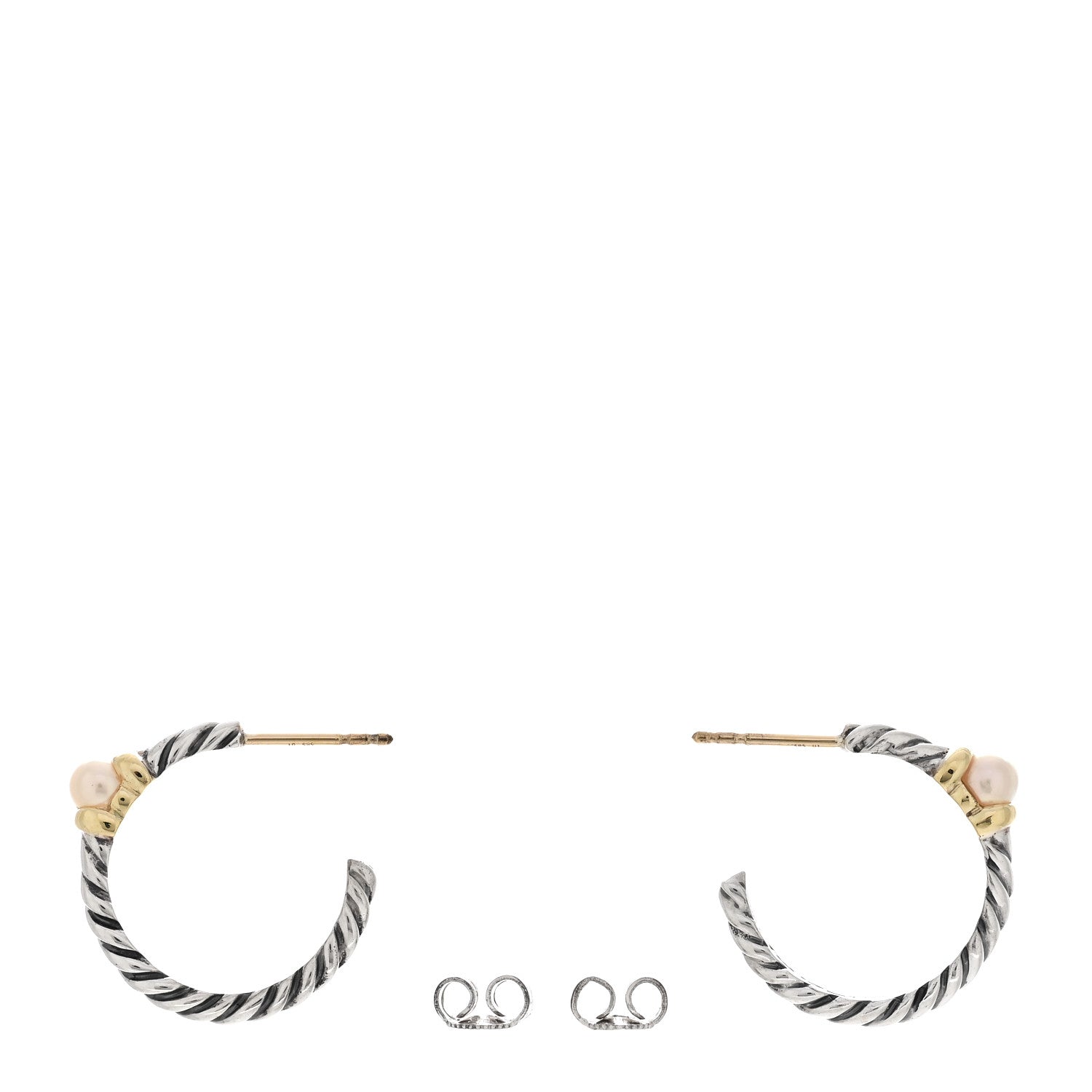 David Yurman Sterling Silver 14K Gold 3mm Cultured Pearl Metro Hoop Earrings 3 of 4