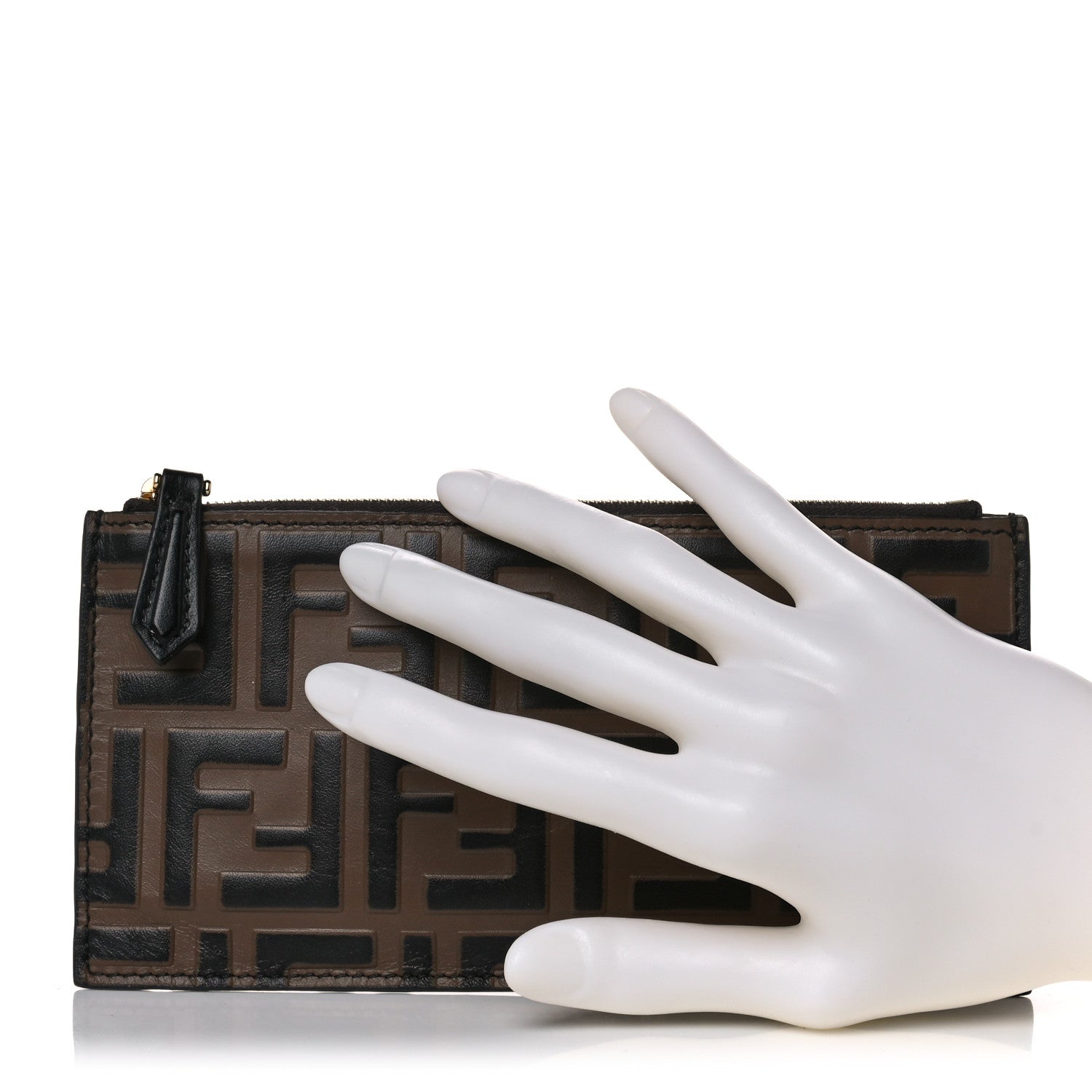 Fendi Calfskin FF 1974 Embossed Zip Pouch Maya Black 2 of 8