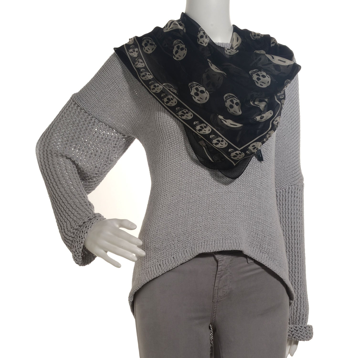 Alexander McQueen Silk Chiffon Skull Scarf Black Ivory 2 of 6