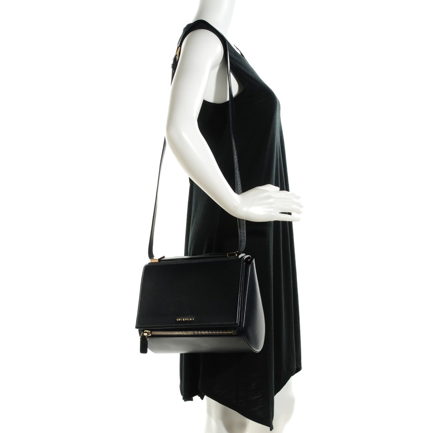 Textured Calfskin Medium Pandora Box Crossbody Bag Night Blue