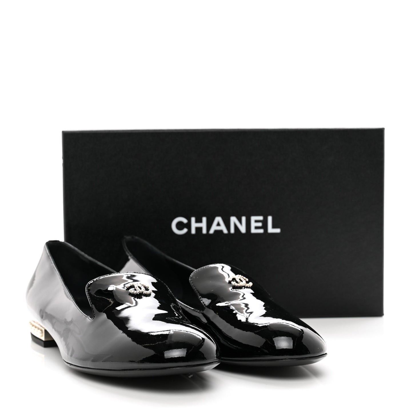 Patent Calfskin Pearl CC Loafers 41 Black